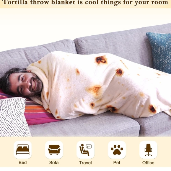 Mermaker Burritos Tortilla Throw Blanket - Picture 6 of 7